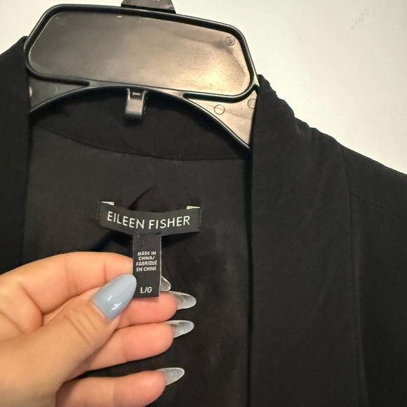 Eileen Fisher Open Front Cardigan Womens Size L Black Silk W/ Silk Lining - Picture 2 of 5